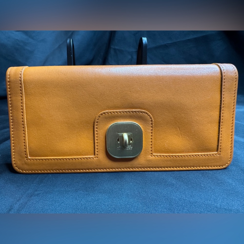 Longchamp Cognac Leather Turn-Lock Wallet